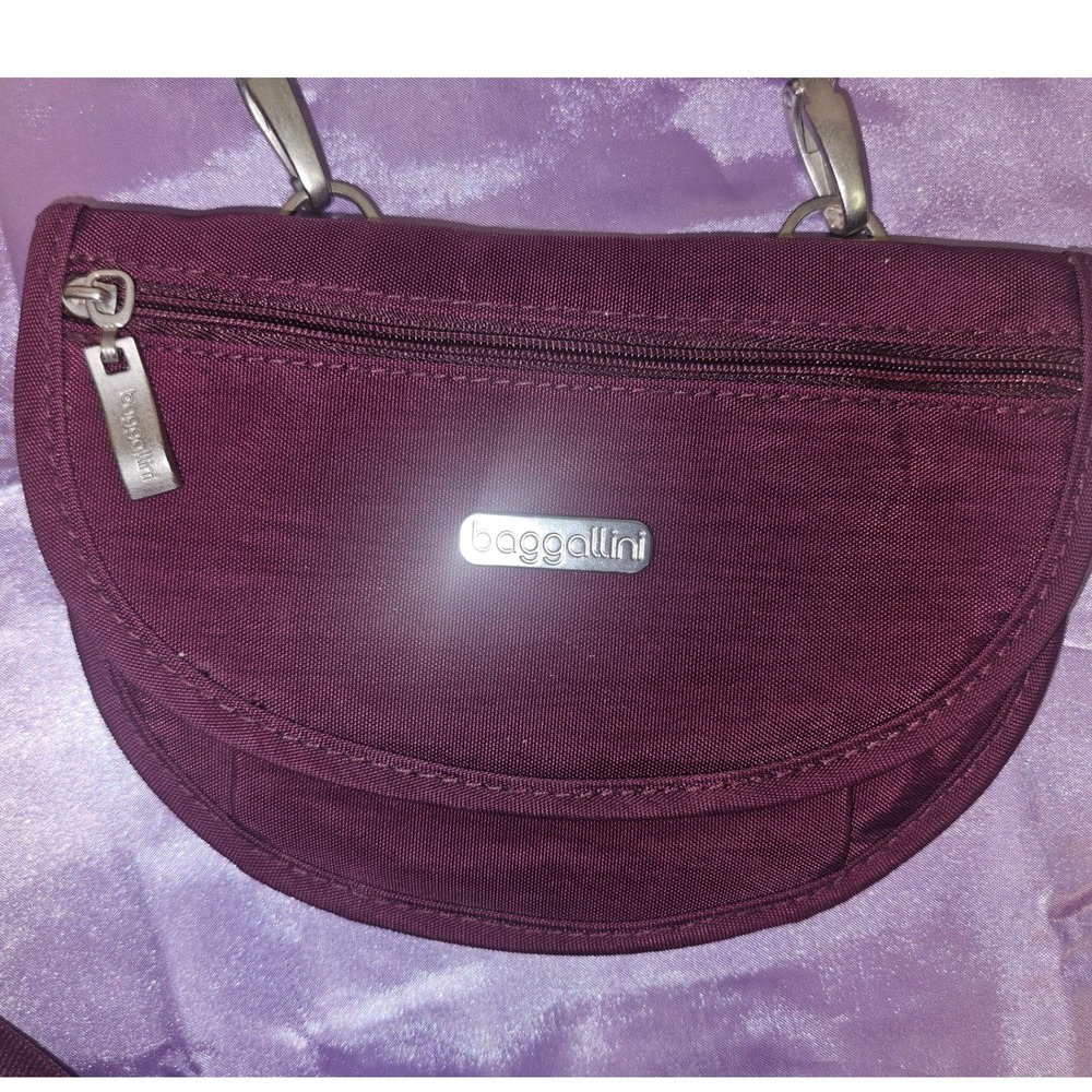 Baggallini Plum Purple Nylon Crossbody Belt Bag Crescent Half Moon Small Purse